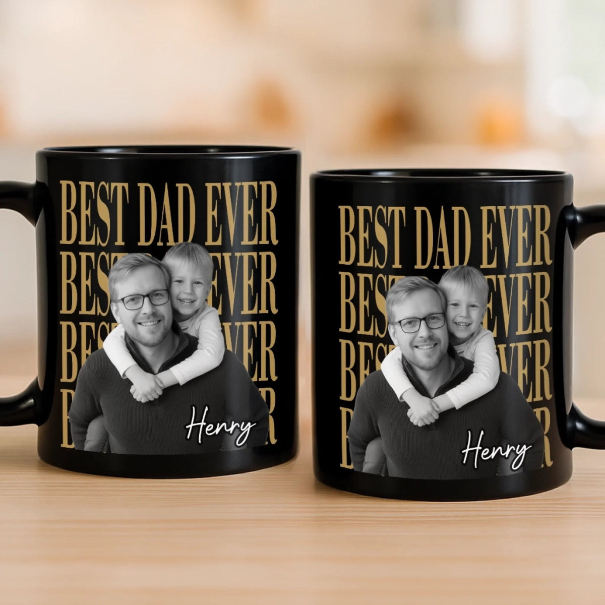 Best Dad Ever – Personalized Photo Black Mug