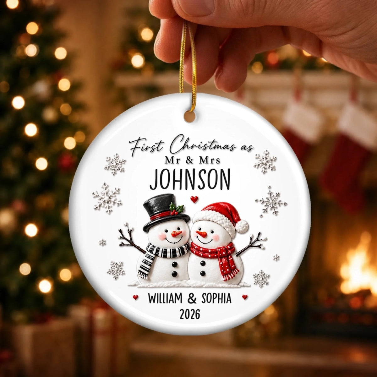 Snow In Love Forever - Custom First Christmas Ceramic Ornament