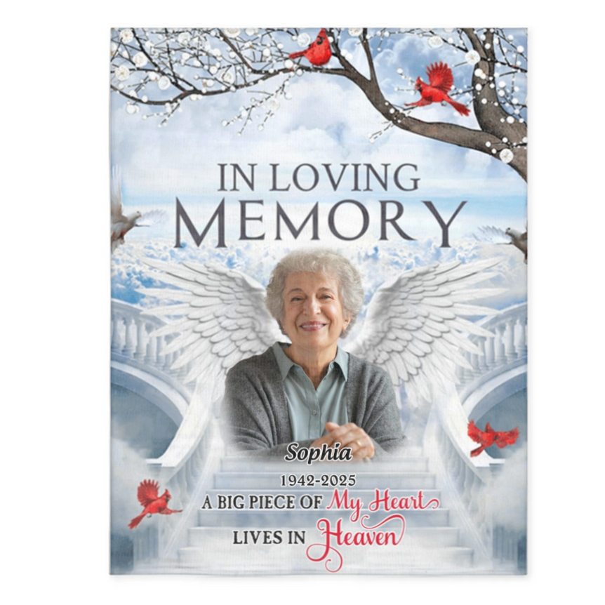 Memorial Upload Photo Wings In Loving Memory Personalized Blanket