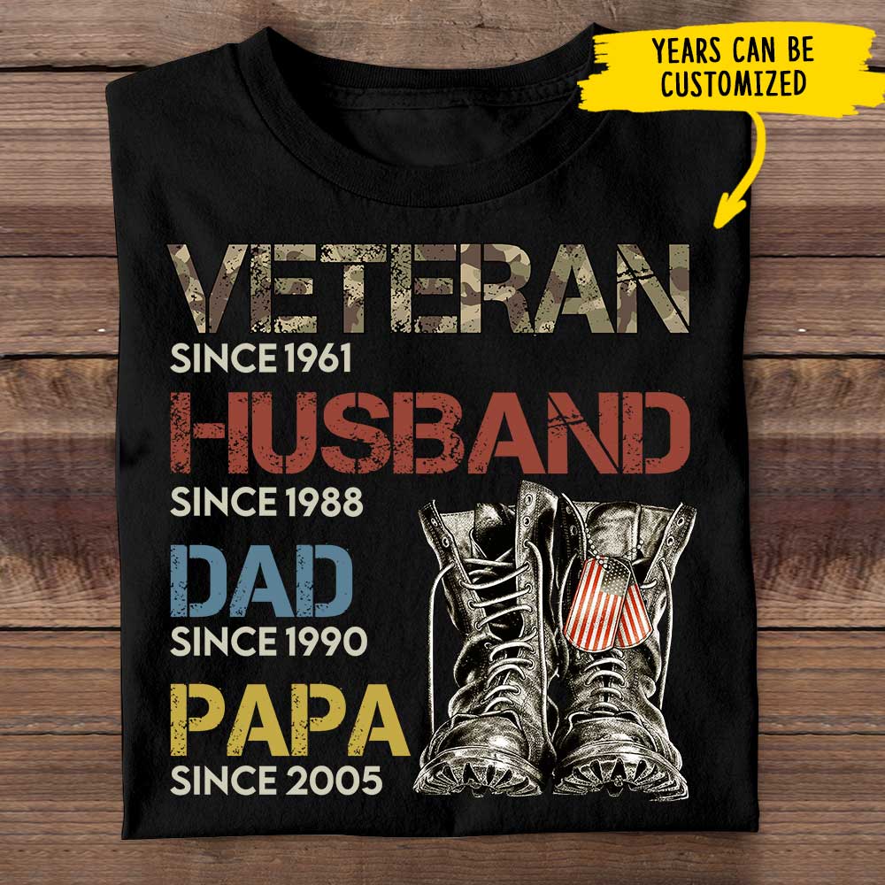Veteran Papa Since - Gift For 4th Of July - Personalized Unisex T-Shirt