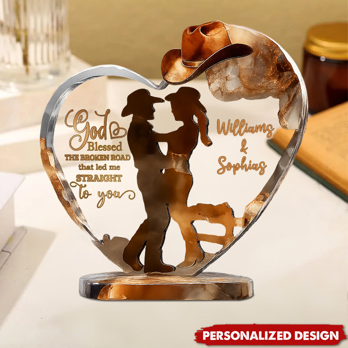 Couple Cowboy And Cowgirl God Blessed - Personalized Cowgirl Shaped Acrylic Plaque