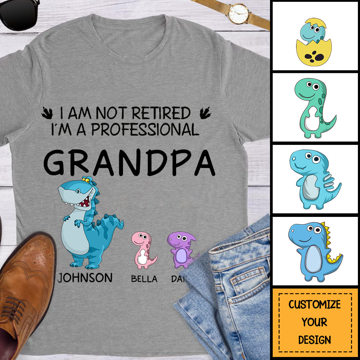 Not Retired Dinosaurs Grandpasaurus Grandmasaurus Personalized Shirt