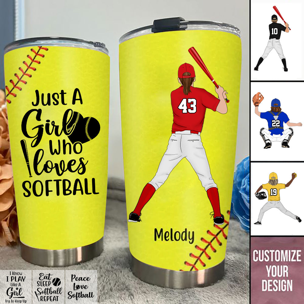 Personalized Tumbler, Gift For Softball Fans, Eat Sleep Softball Repeat