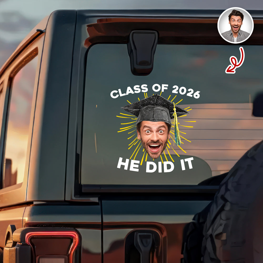 Custom Funny Face Class Of 2026 Graduation Car Window Decal Sticker