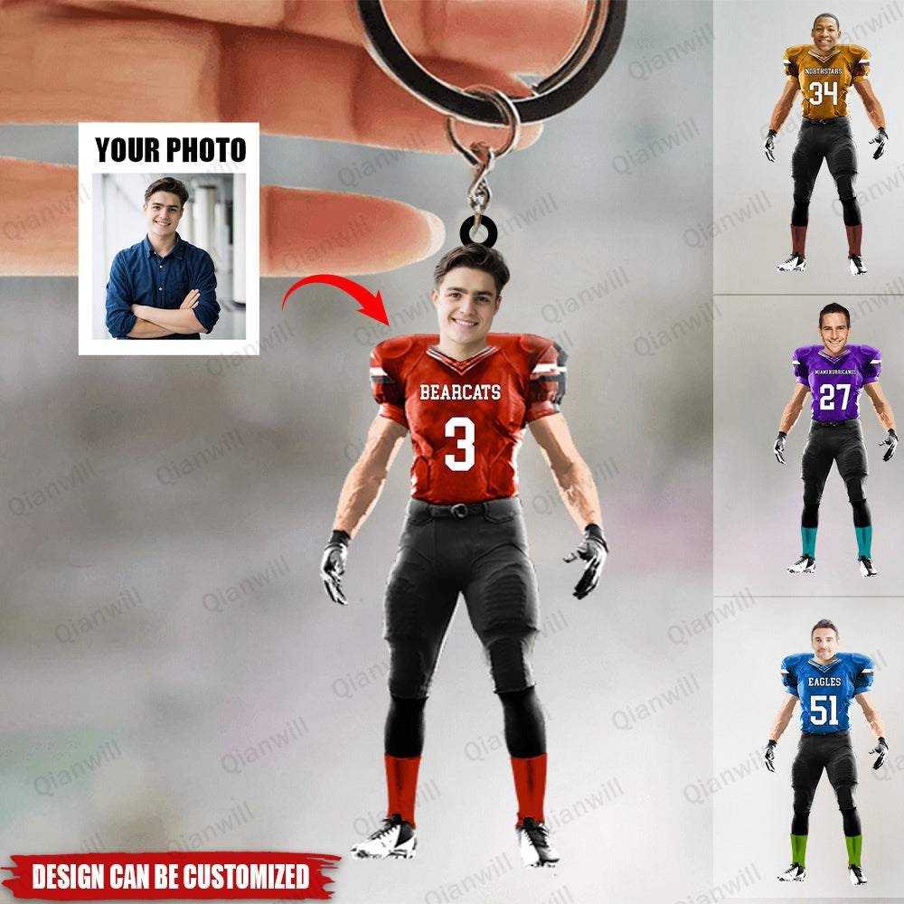 American Football Player Custom Photo Personalized Keychain