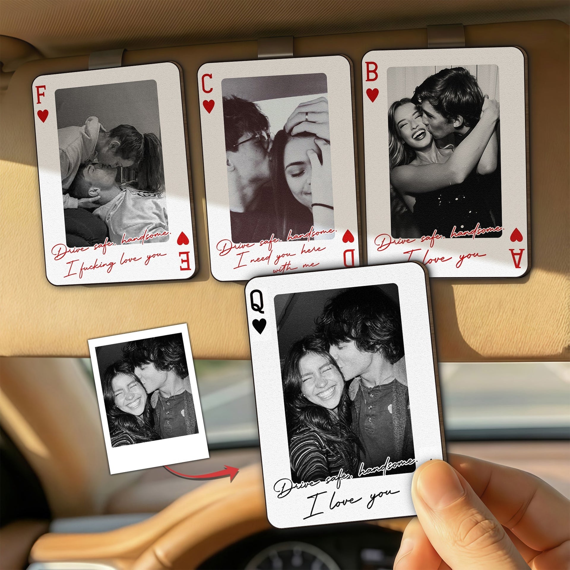 King & Queen Custom Couples Photo Drive Safe - Personalized Wooden Car Visor Clip