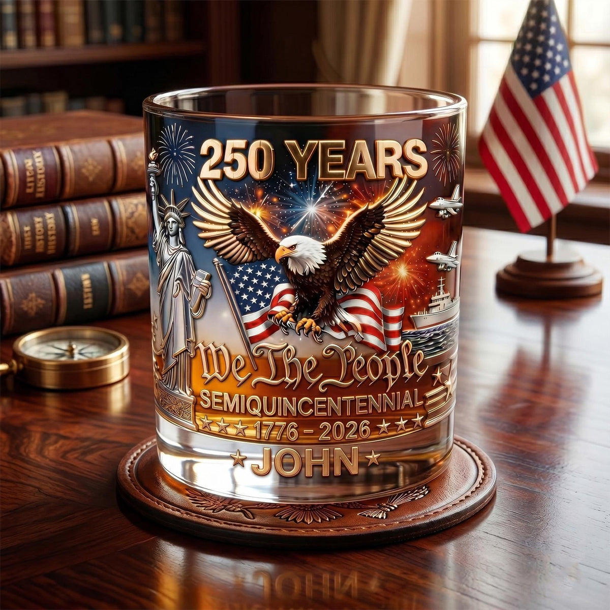 Personalized Whiskey Glass, Patriotic Cup Gift For Him