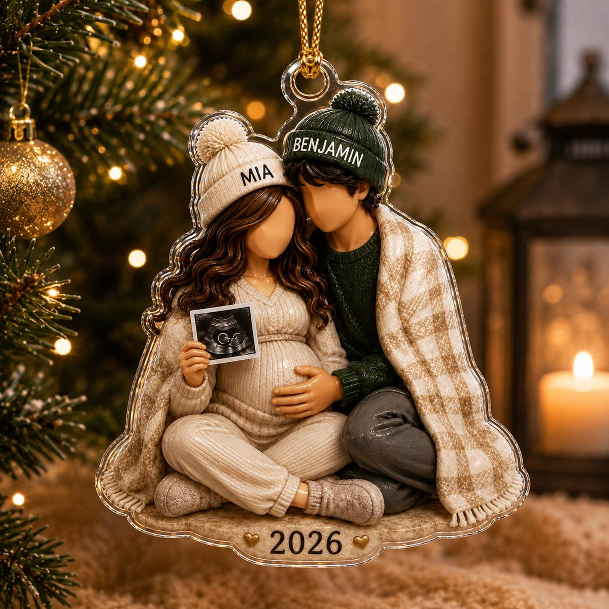 Personalized Pregnancy Christmas Acrylic Ornament, Expecting Parents Baby Keepsake