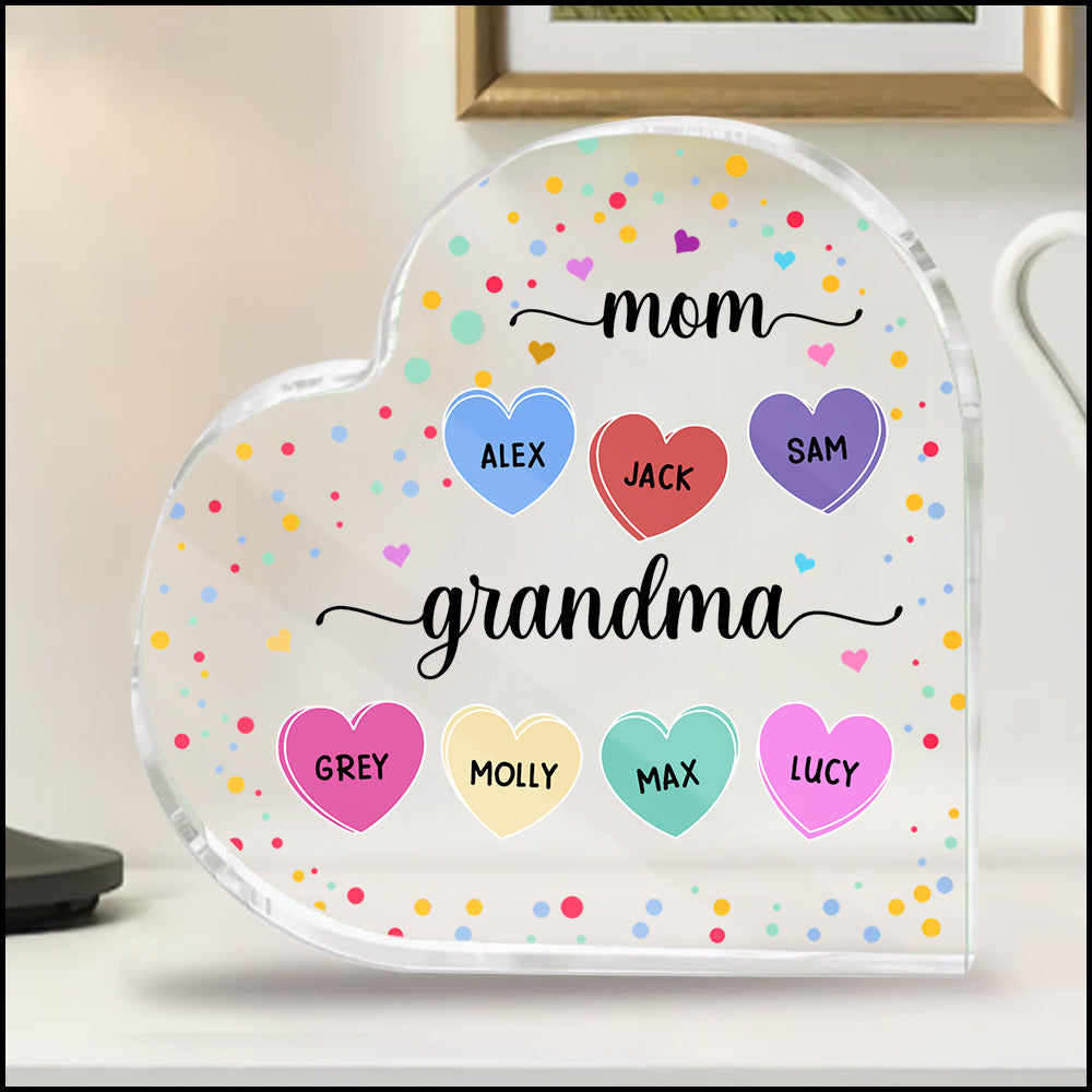 Personalized Heart-Shaped Acrylic Plaque - Gift For Grandma - Mom, Grandma And Grandkids