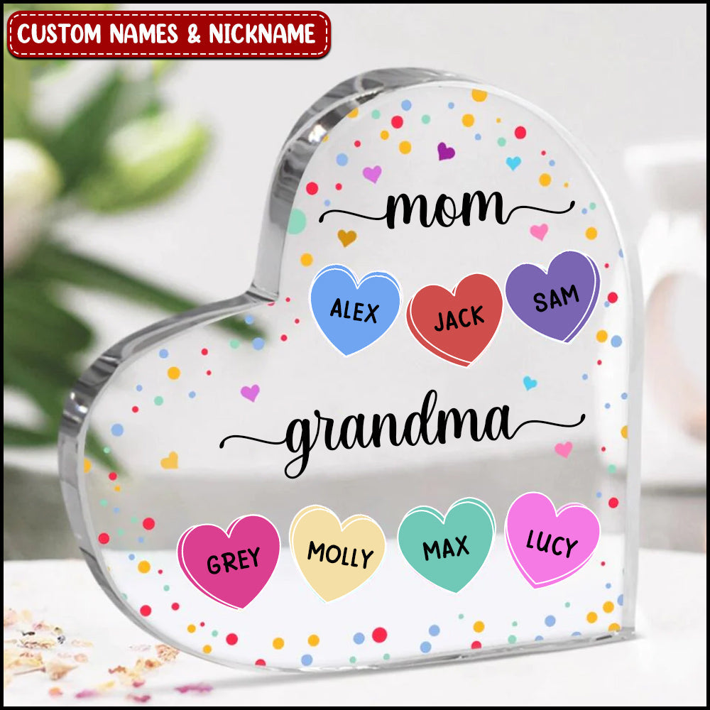 Personalized Heart-Shaped Acrylic Plaque - Gift For Grandma - Mom, Grandma And Grandkids