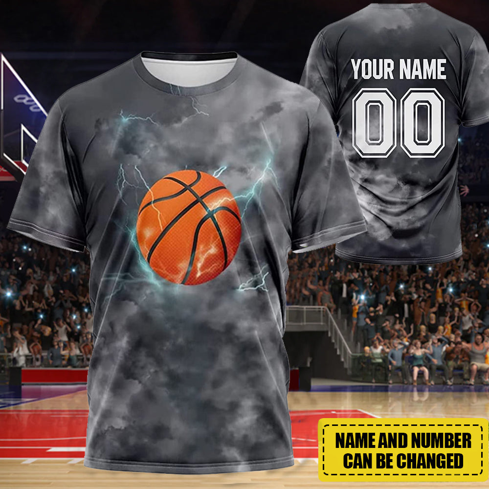 Personalized Name & Number Basketball 3D Printed T-Shirt, Gift For Basketball Lovers
