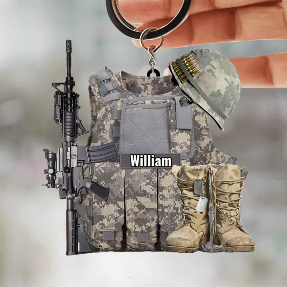 Personalized Military Uniform Acrylic Keychain - Gift For Veterans Soldier