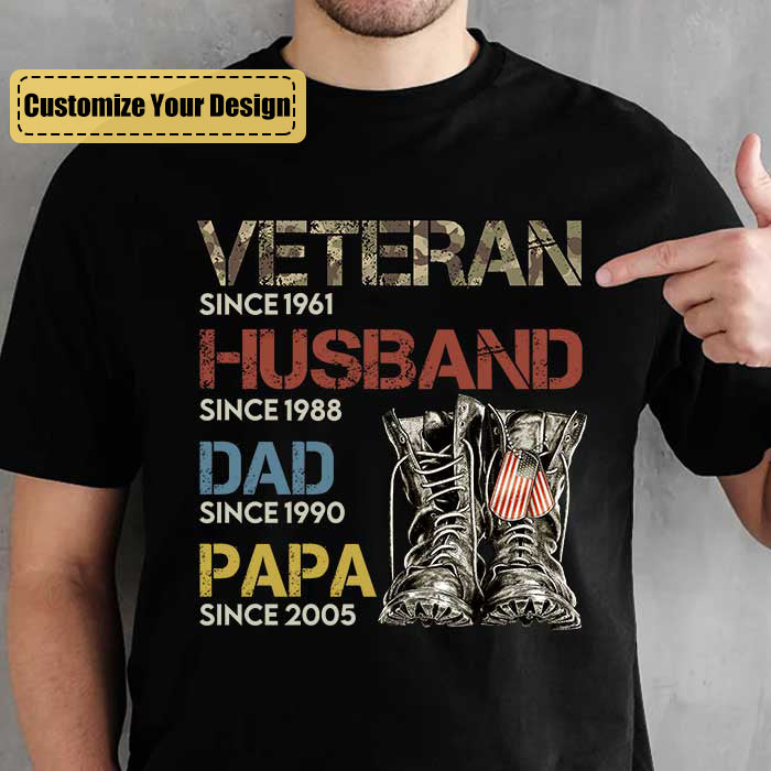 Veteran Papa Since - Gift For 4th Of July - Personalized Unisex T-Shirt