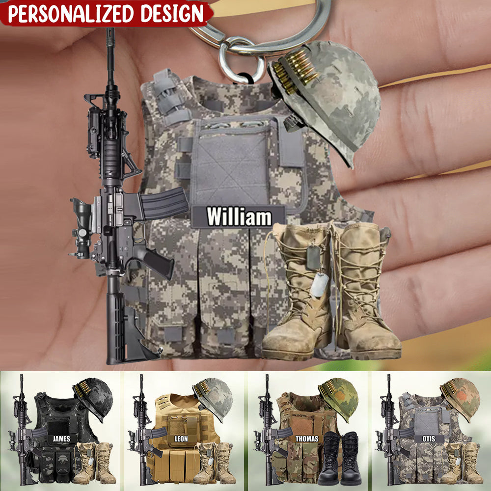 Personalized Military Uniform Acrylic Keychain - Gift For Veterans Soldier