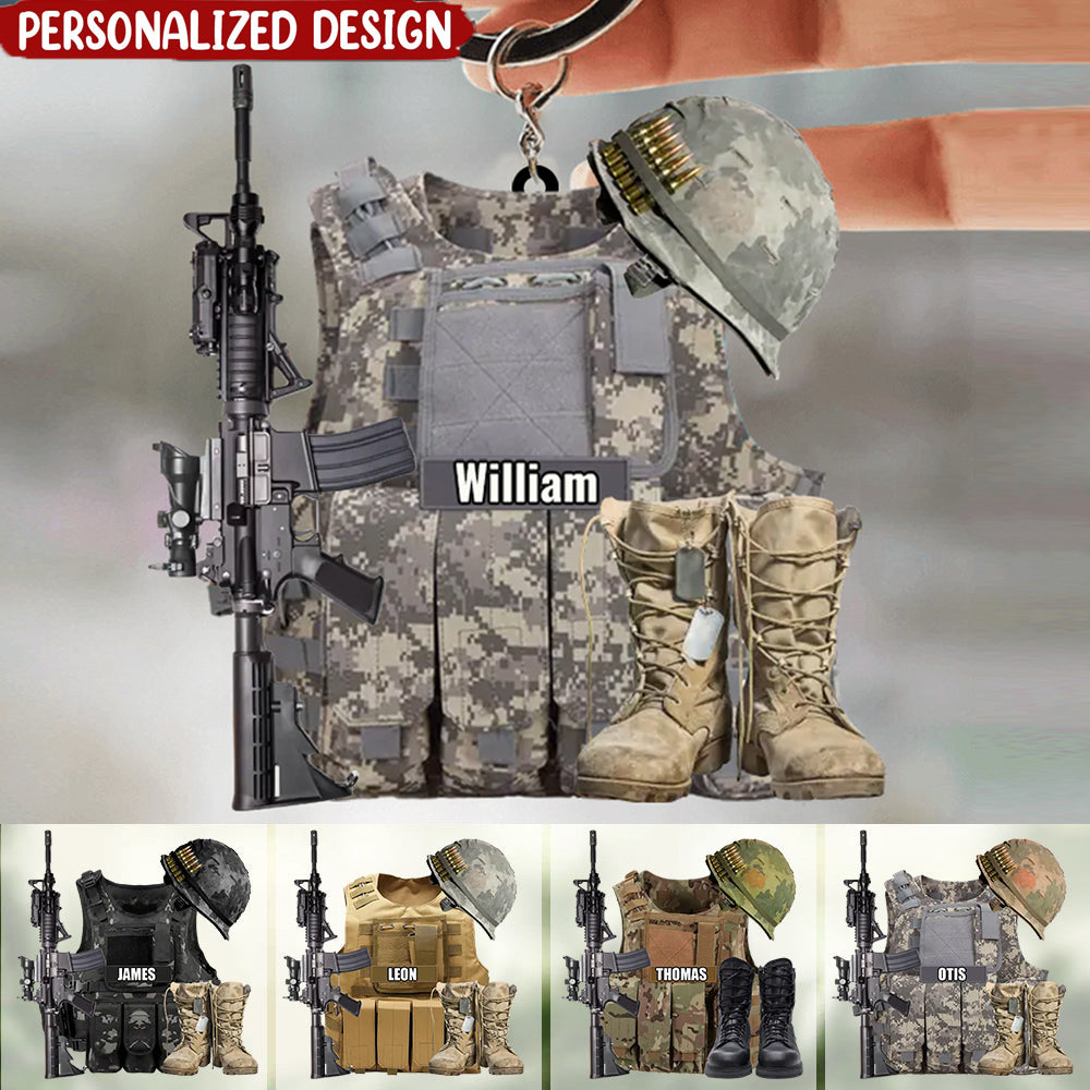 Personalized Military Uniform Acrylic Keychain - Gift For Veterans Soldier