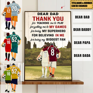 Personalized Dear Dad, Thank You For Teaching Me To Play Soccer Poster-Gifts For Soccer Players,Son,Dad,Coach