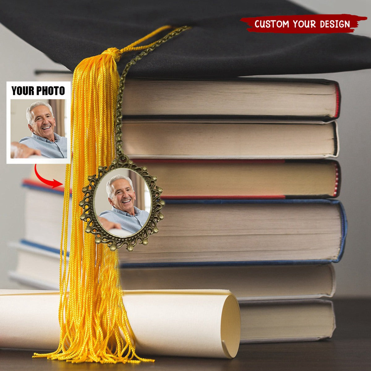 Personalized Photo Graduation Cap Charm, Memorial Photo Charm