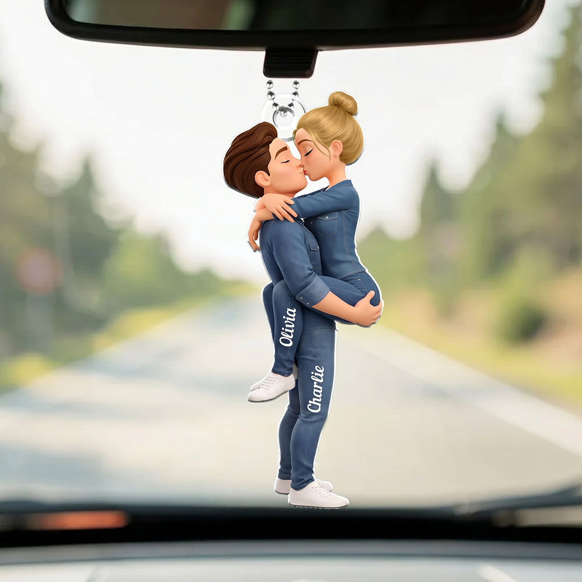 Personalized Kissing Couple Acrylic Car Hanger Cute Rearview Mirror Decor