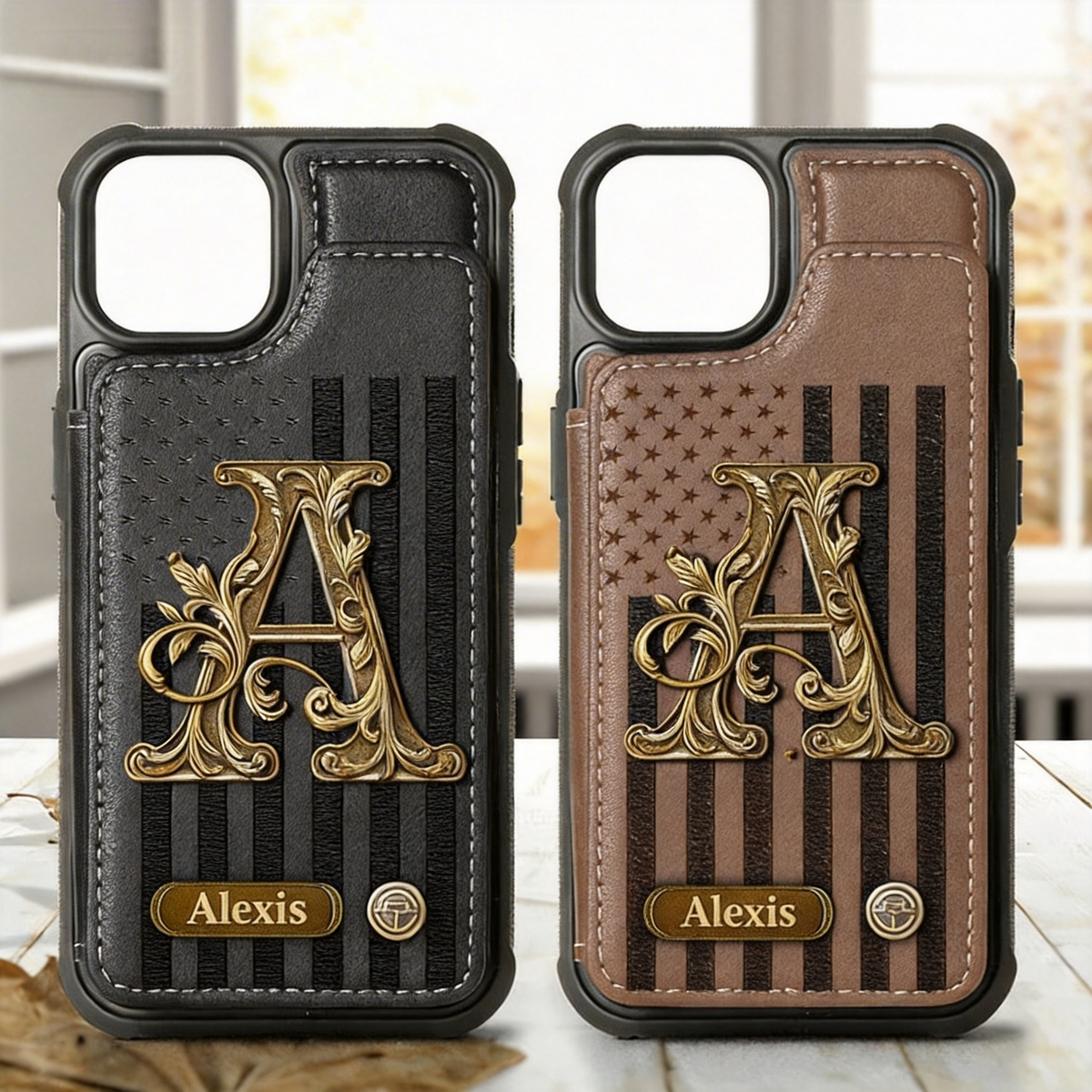 Personalized Initial Leather Wallet Phone Case - Gift For Family