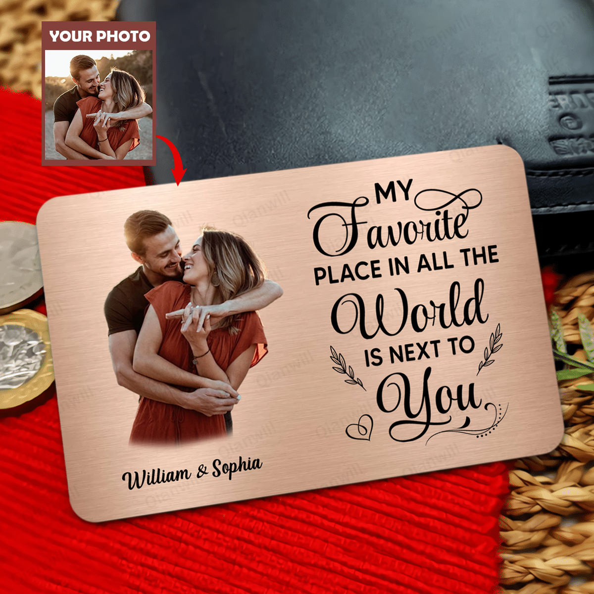 Custom Photo Personalized Couple Aluminum Wallet Card - The Day I Met You