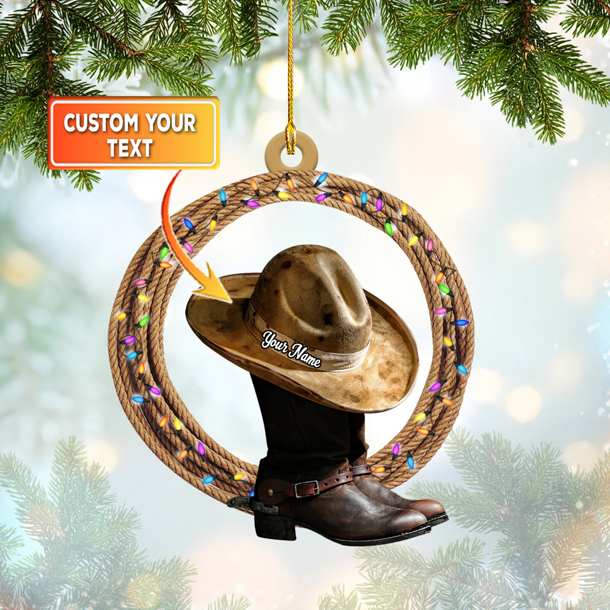 Cowboy Boots And Hat, Cowboy Christmas - Personalized Christmas Acrylic Ornament