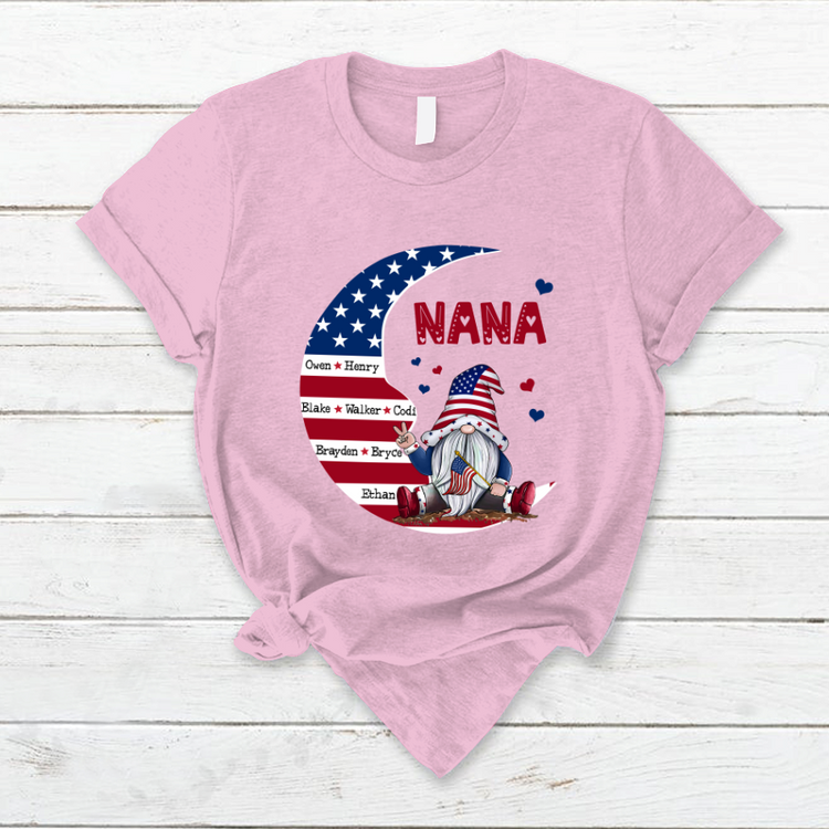 Personalized Grandma Gnome Moon American Flag T-Shirt