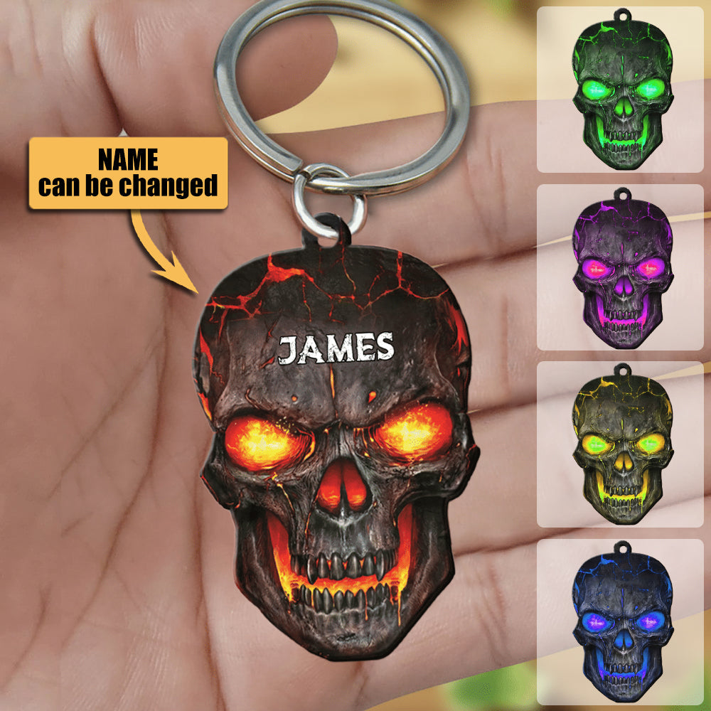 Custom Name Flat Acrylic Keychain for Skull Lover,Personalized Skull Keychain