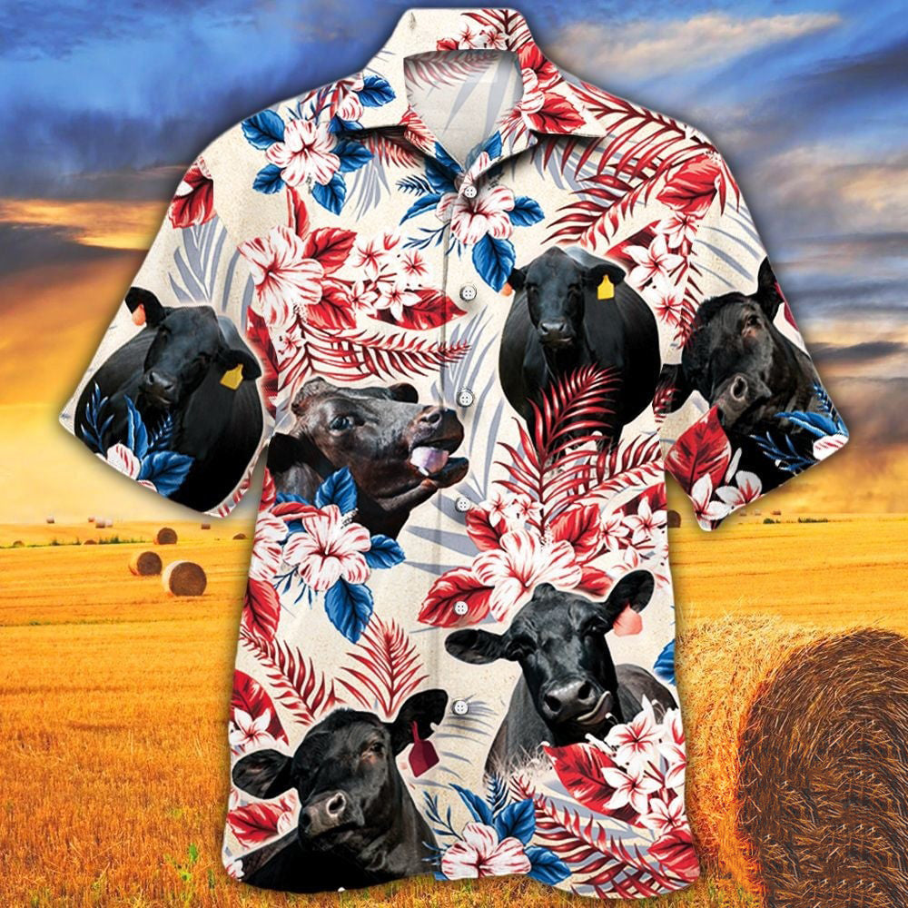 Black Angus In American Flag Patterns Hawaiian Shirt