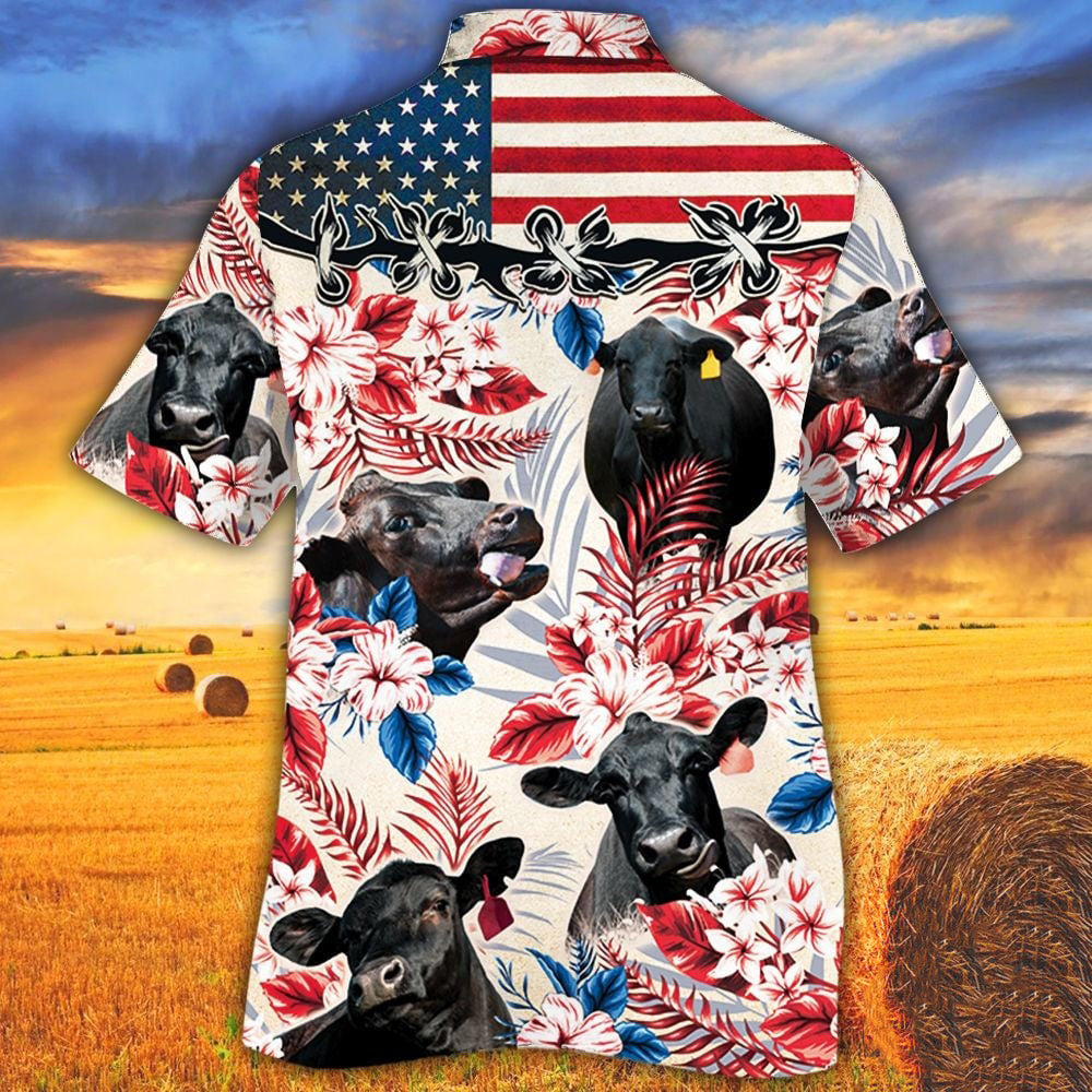 Black Angus In American Flag Patterns Hawaiian Shirt