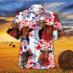 Shorthorn Cattle American Flag Hawaiian Shirt