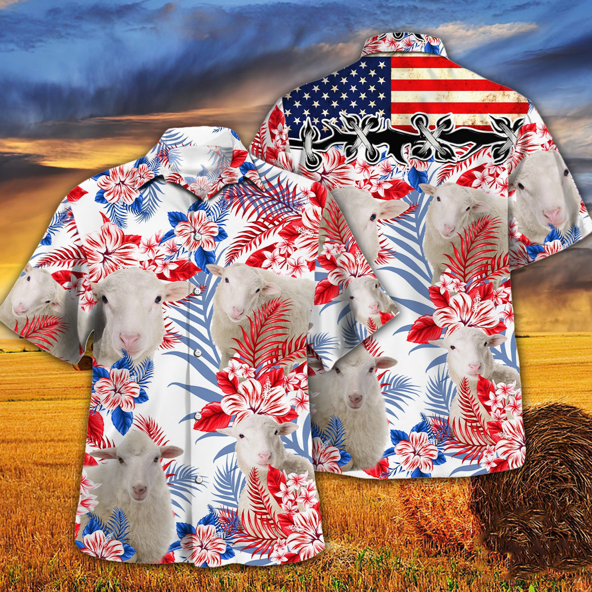 Sheep In American Flag Patterns Hawaiian Shirt