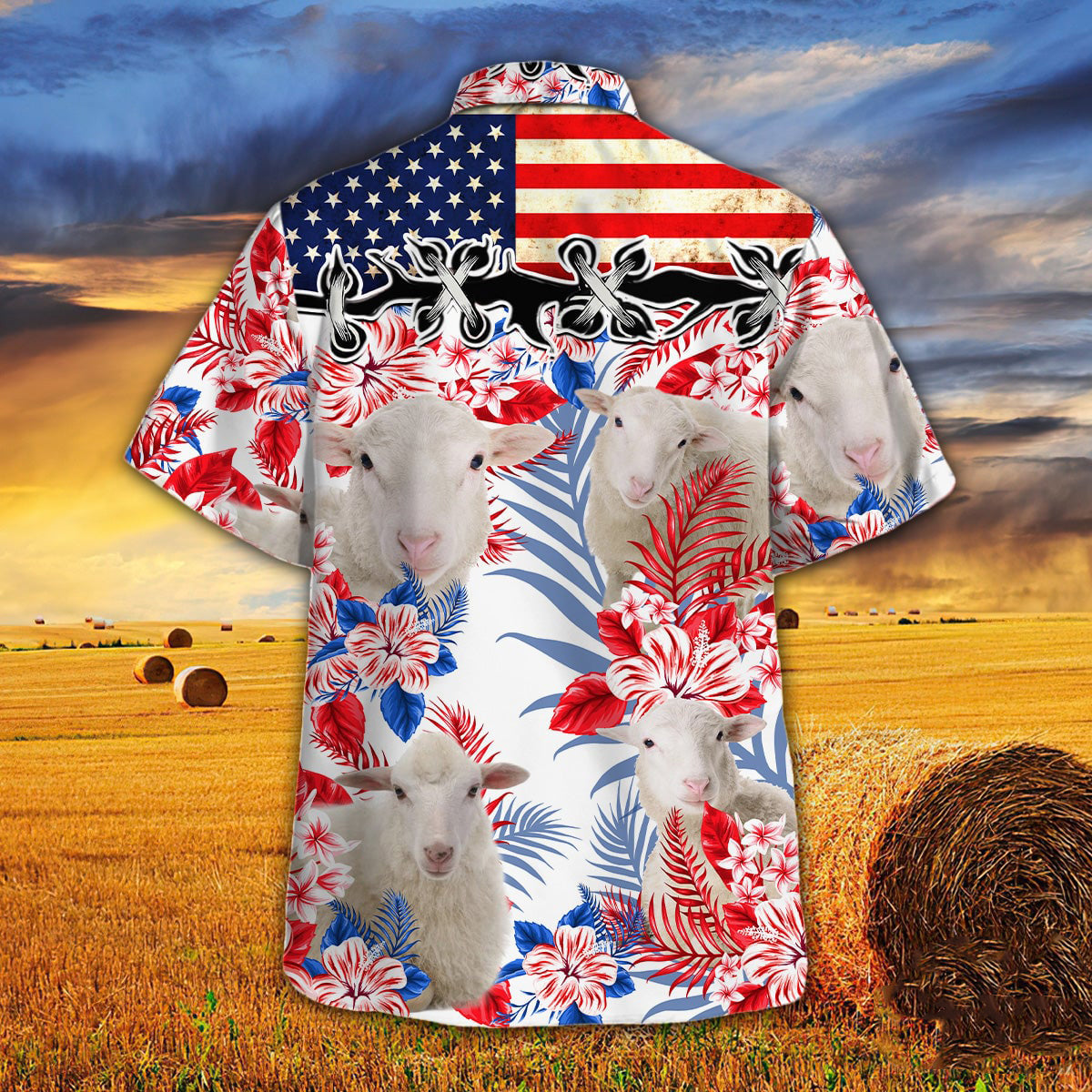 Sheep In American Flag Patterns Hawaiian Shirt