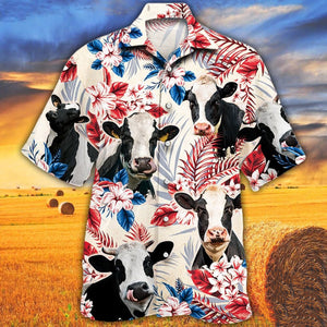 Holstein Friesian In American Flag Patterns Hawaiian Shirt