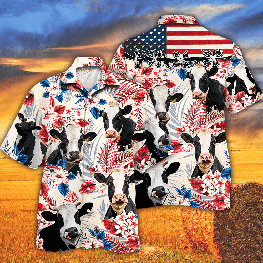 Holstein Friesian In American Flag Patterns Hawaiian Shirt