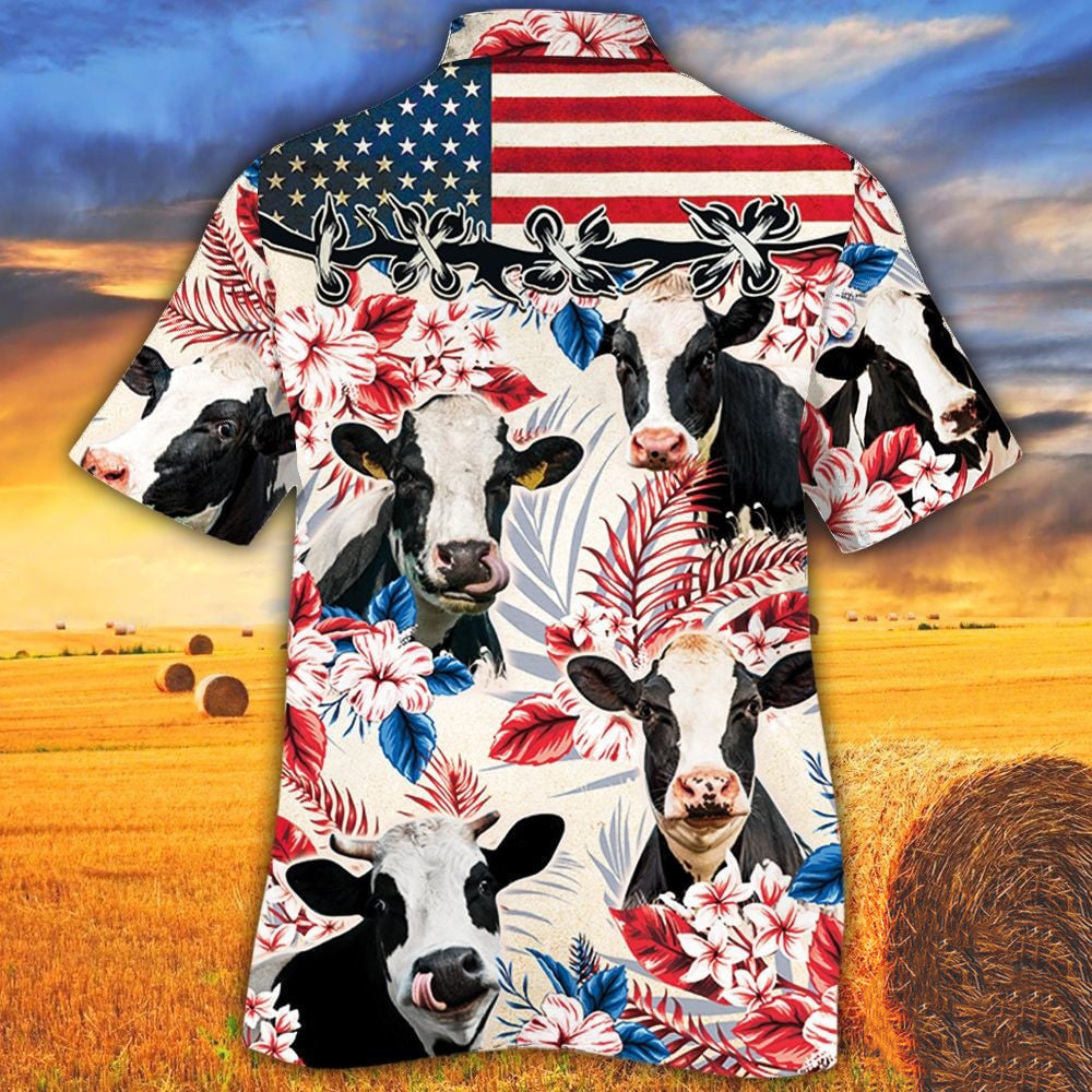 Holstein Friesian In American Flag Patterns Hawaiian Shirt