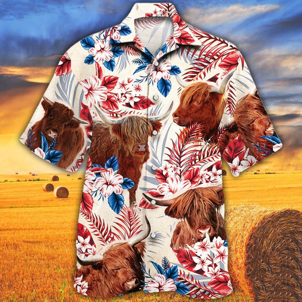 Highland In American Flag Patterns Hawaiian Shirt