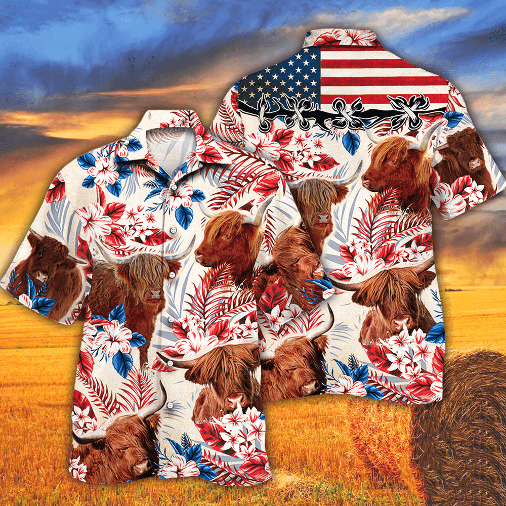 Highland In American Flag Patterns Hawaiian Shirt