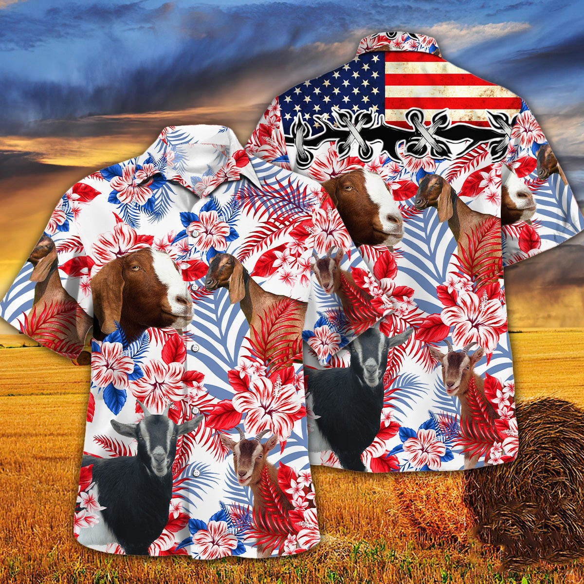 Nubian Goat American Flag Hawaiian Shirt