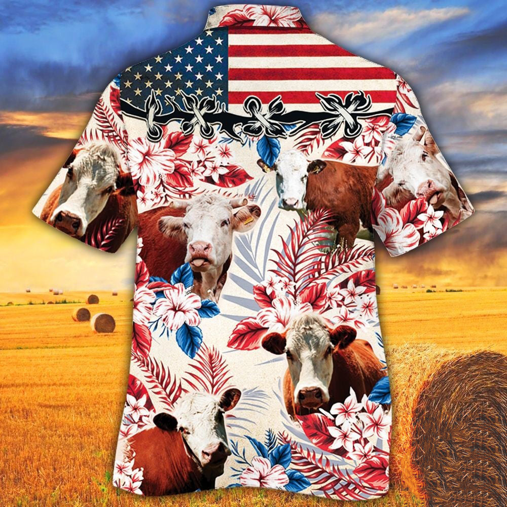 Hereford In American Flag Patterns Hawaiian Shirt