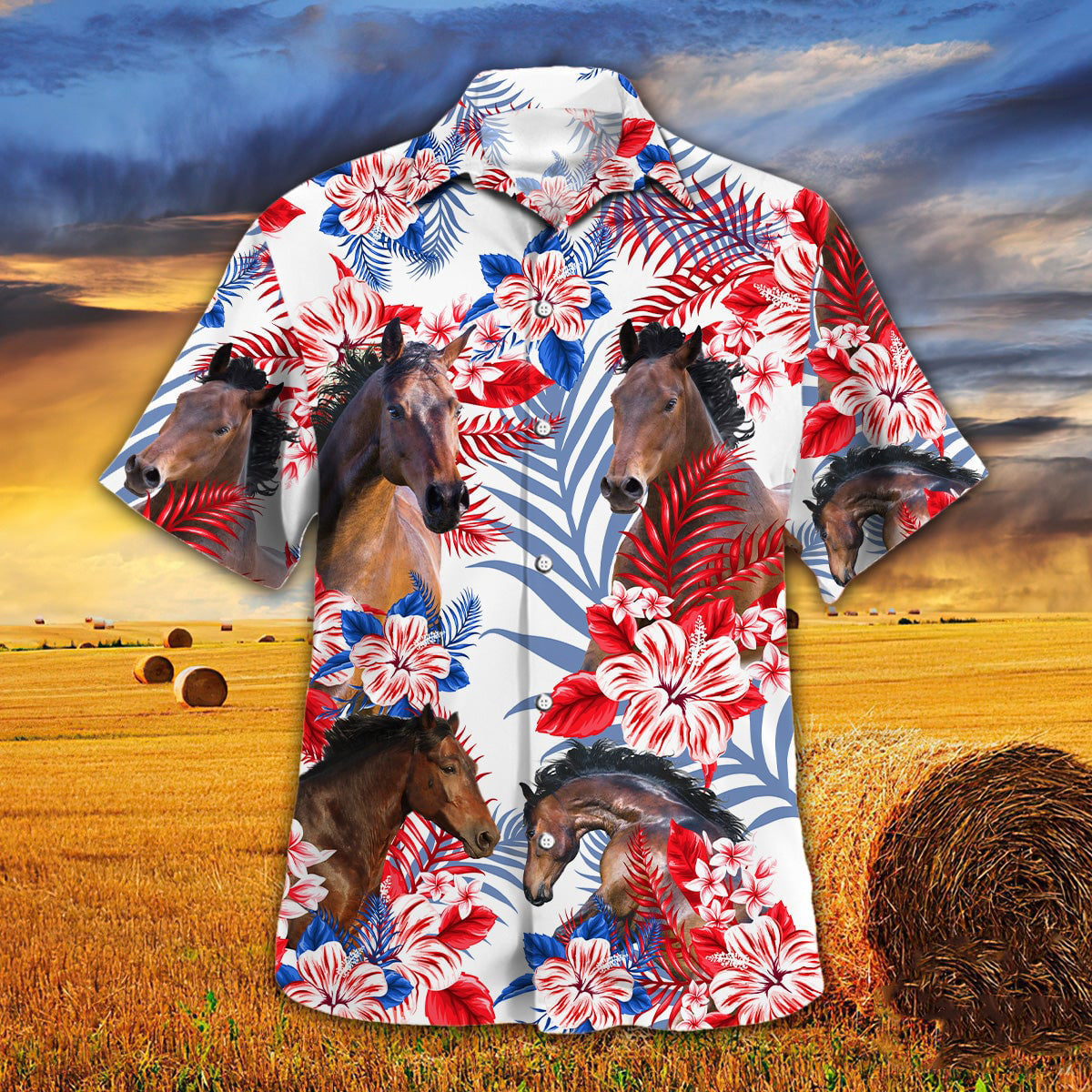 Horse In American Flag Patterns Hawaiian Shirt