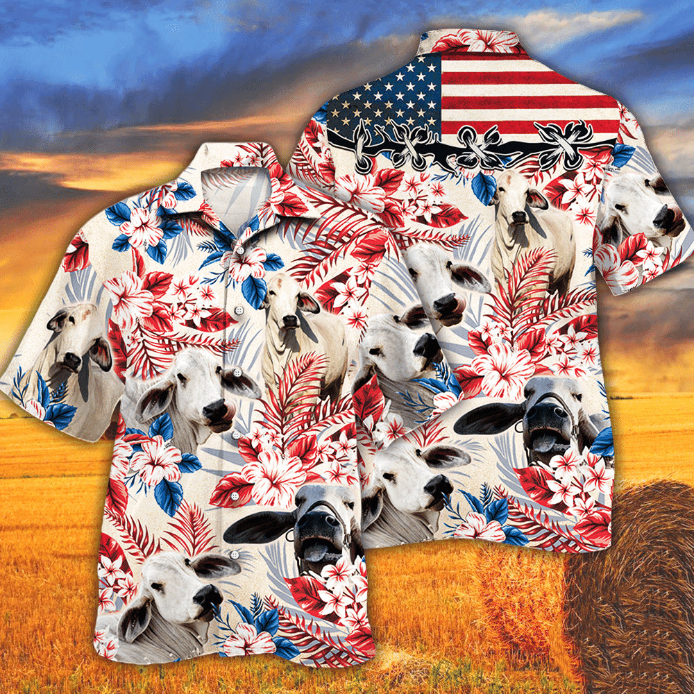 Brahman In American Flag Patterns Hawaiian Shirt