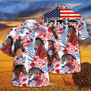 Horse In American Flag Patterns Hawaiian Shirt