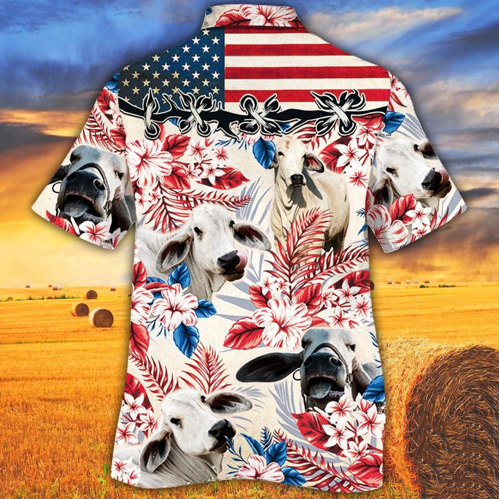 Brahman In American Flag Patterns Hawaiian Shirt