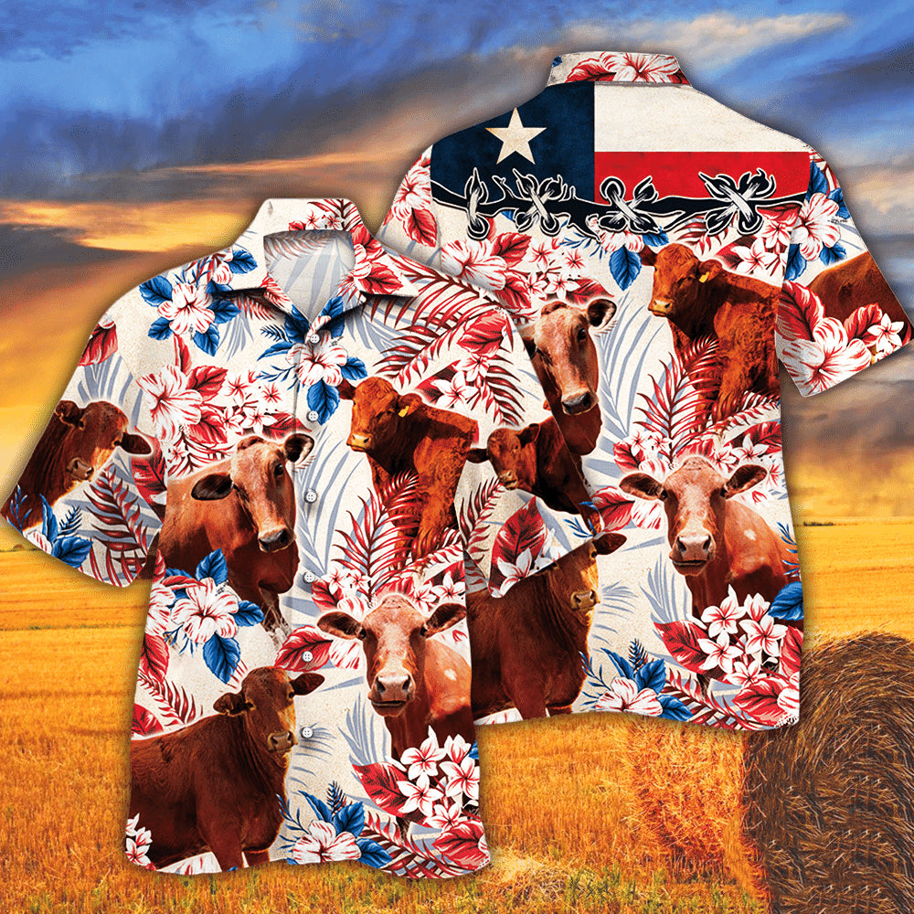 Beefmaster Cattle Texas Flag Hawaiian Shirt