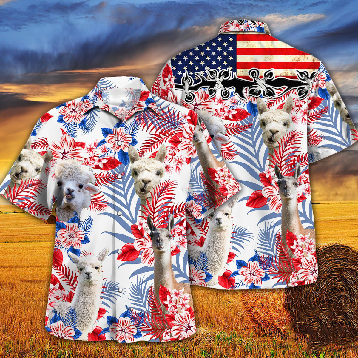 Llama American Flag Hawaiian Shirt
