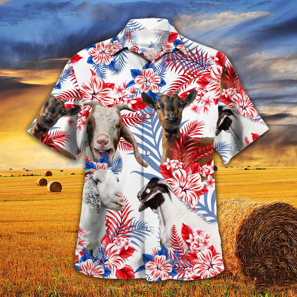 Goat In American Flag Patterns Hawaiian Shirt