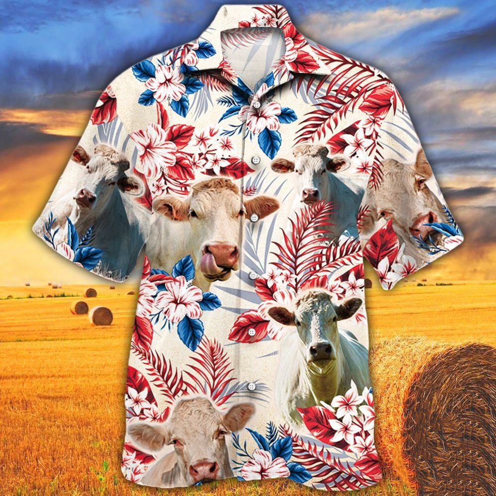 Charolais In American Flag Patterns Hawaiian Shirt