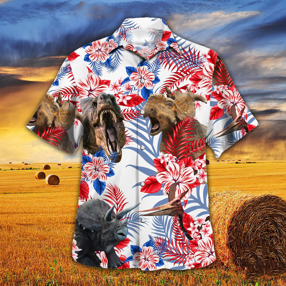 Dinosaur American Flag Hawaiian Shirt