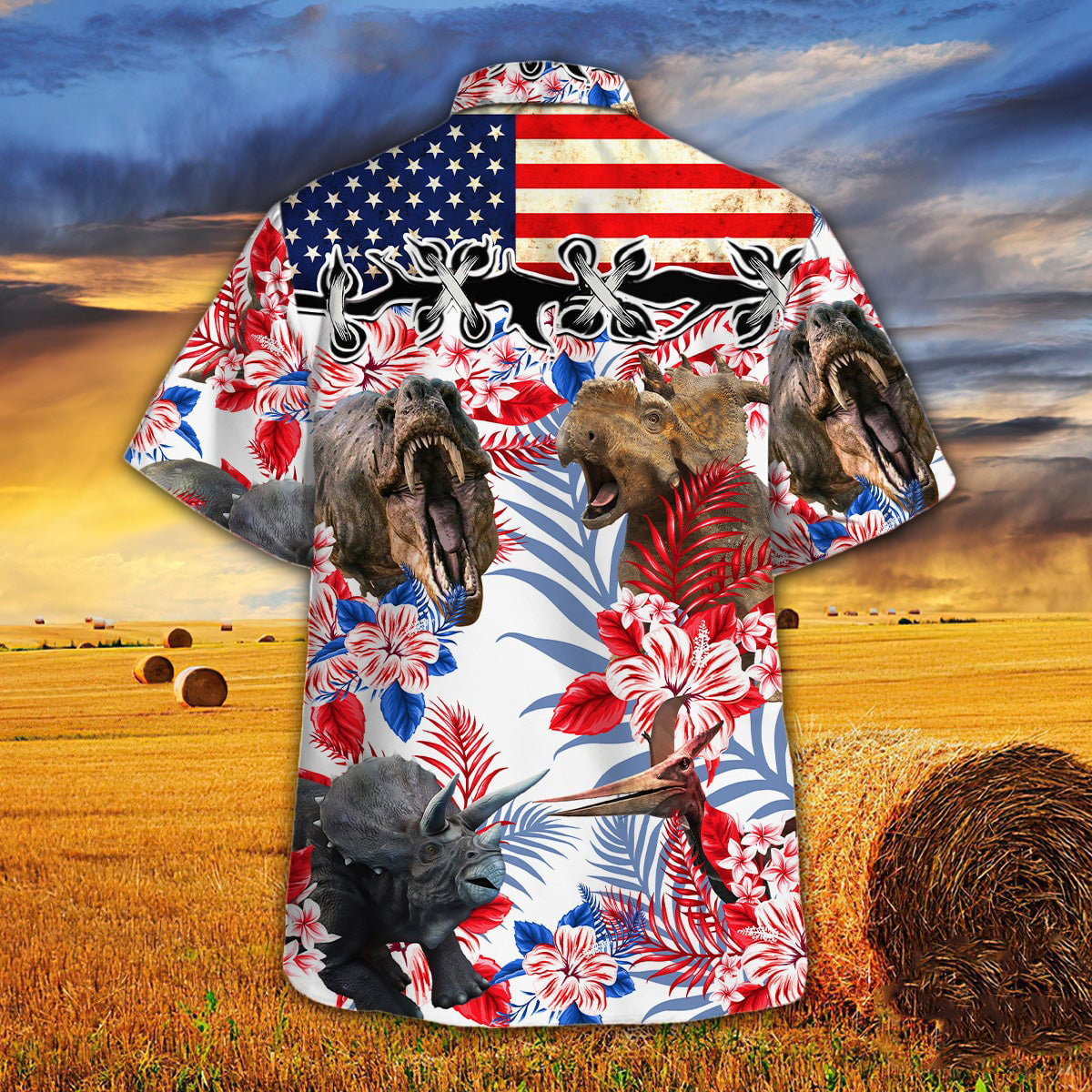 Dinosaur American Flag Hawaiian Shirt