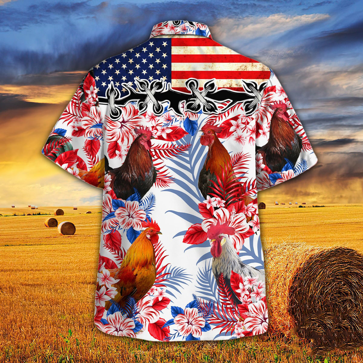 Chicken In American Flag Patterns Hawaiian Shirt